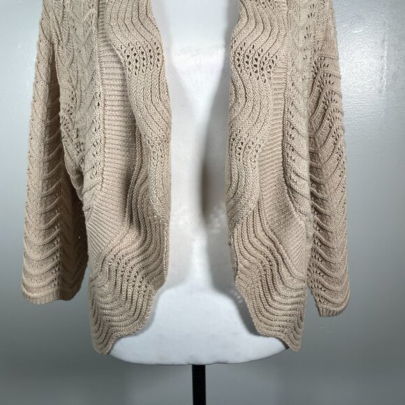 Joseph A Tan Shawl Collar Open Weave 3/4 Sleeve Cardigan Sweater XL - Picture 5 of 13